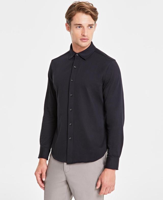 Alfani Mens Classic-Fit Heathered Jersey-Knit Button-Down Shirt, Created for Macys Product Image