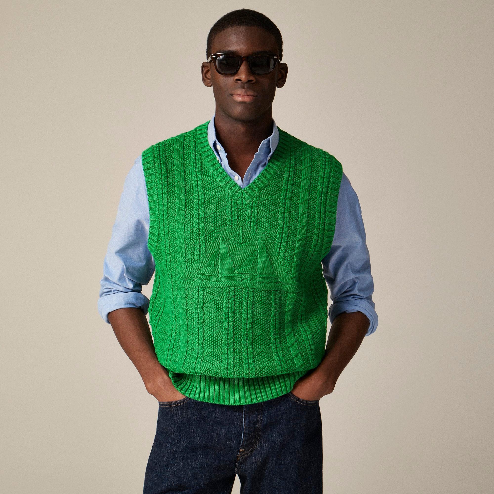 Cotton sweater-vest with sailboat motif Product Image