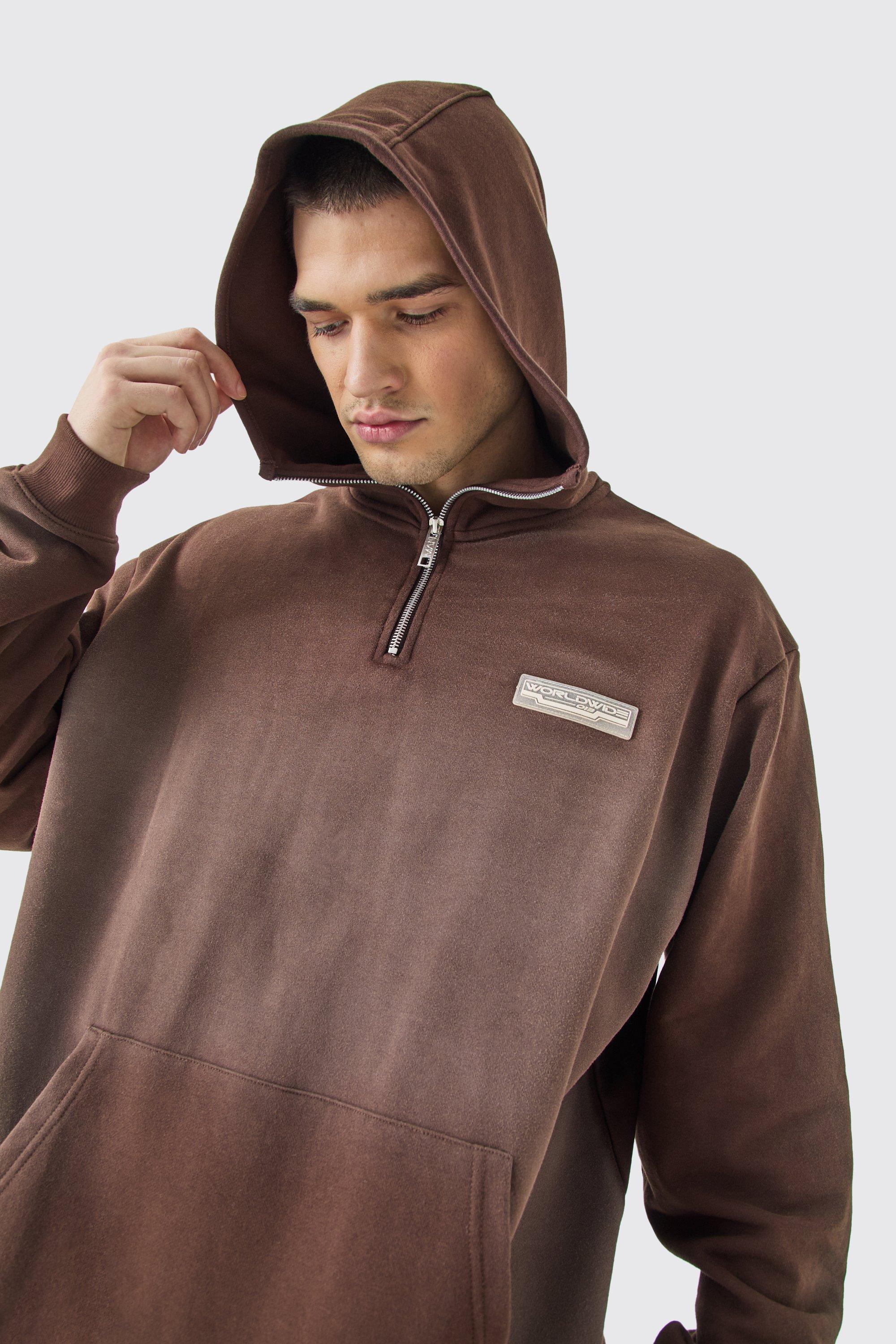 Tall Oversized 1/4 Zip Washed Loopback Hoodie | boohooMAN USA Product Image