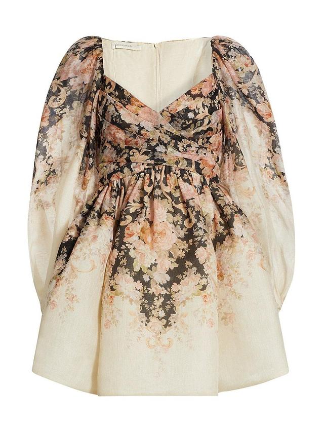 Womens Floral Linen & Silk Long-Sleeve Minidress Product Image