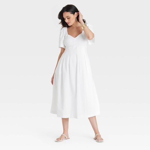 Womens Short Sleeve Midi Dress - A New Day White 8 Product Image