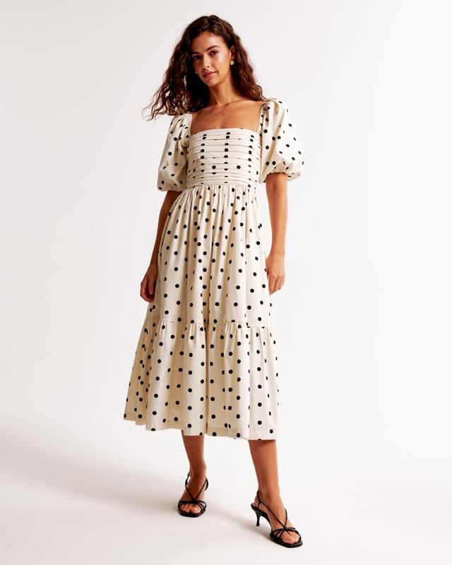 The A&F Emerson Poplin Puff Sleeve Midi Dress Product Image