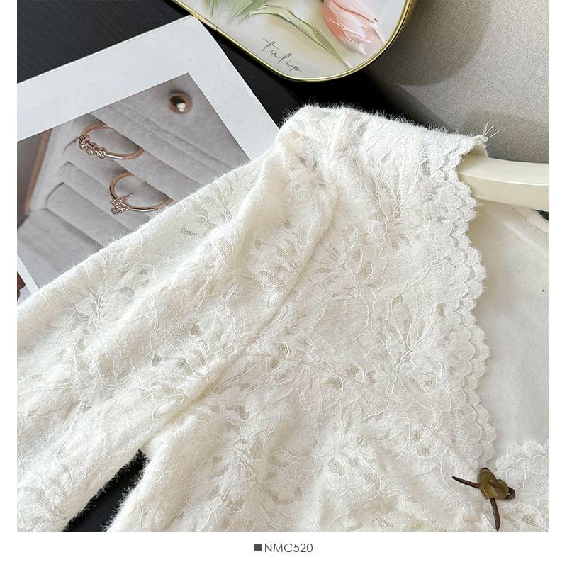 Bell-Sleeve V-Neck Lace Blouse Product Image