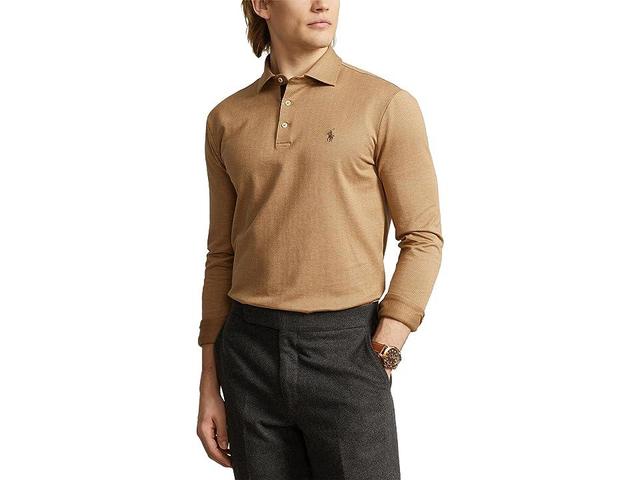 Polo Ralph Lauren Custom Slim Fit Herringbone Polo Shirt (Herringbone Jacquard Classic Camel Heather) Men's Clothing Product Image