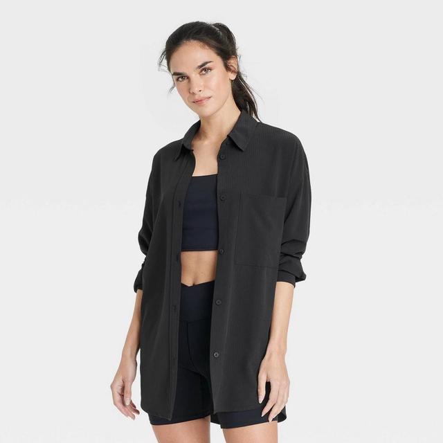 Womens Long Sleeve Woven Shirt - JoyLab Black XXL Product Image