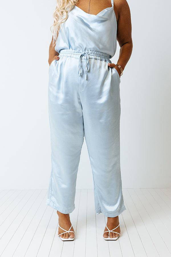 Go To Glam Satin Pants In Sky Blue Curves Product Image