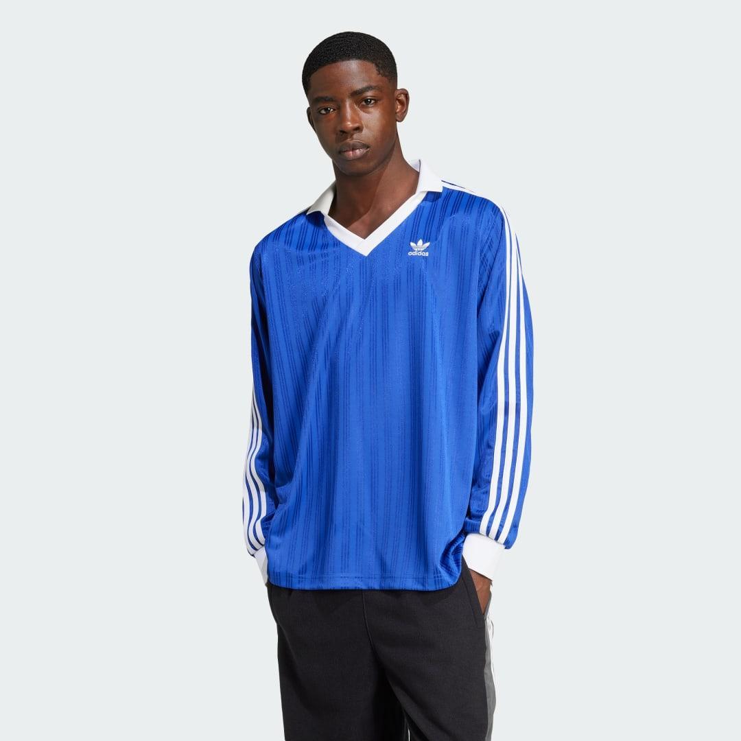 adidas Adicolor Piqu Soccer Long Sleeve Tee Semi Lucid Blue 2XL Mens Product Image