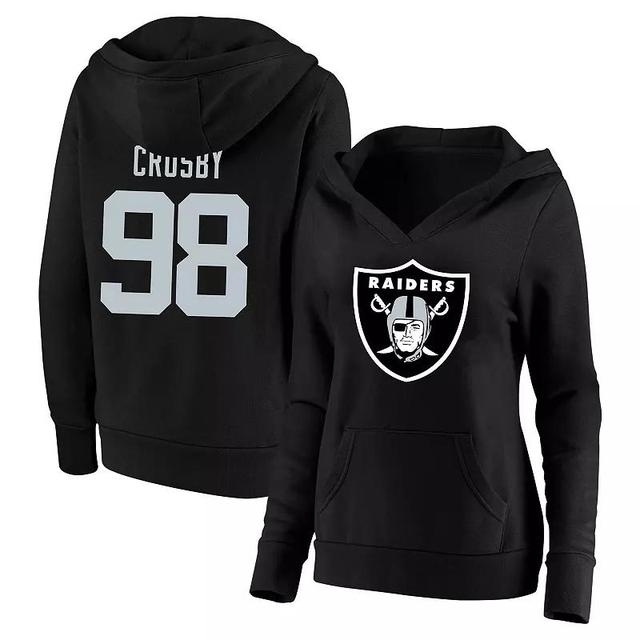 Womens Fanatics Maxx Crosby Black Las Vegas Raiders Plus Size Player Name & Number V-Neck Pullover Hoodie Product Image