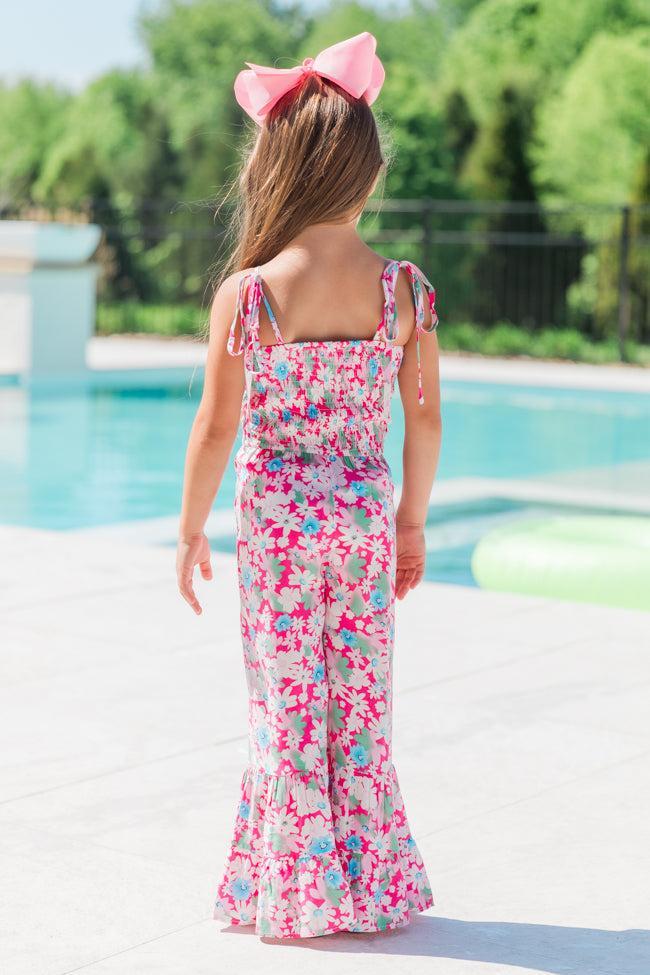 Kid's Aware of This Pink Floral Flare Leg Jumpsuit Product Image