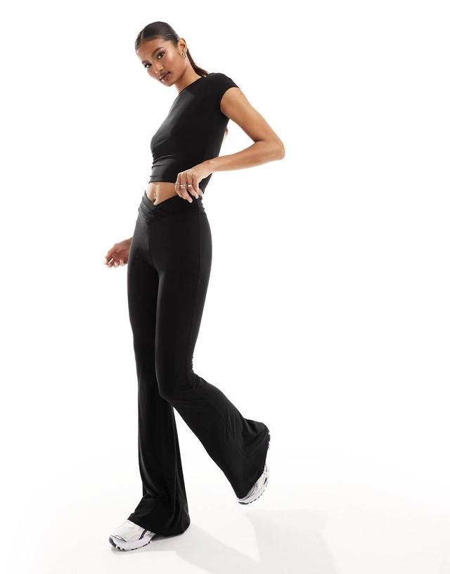 ASOS DESIGN double layer slinky v waist flare in black - part of a set Product Image