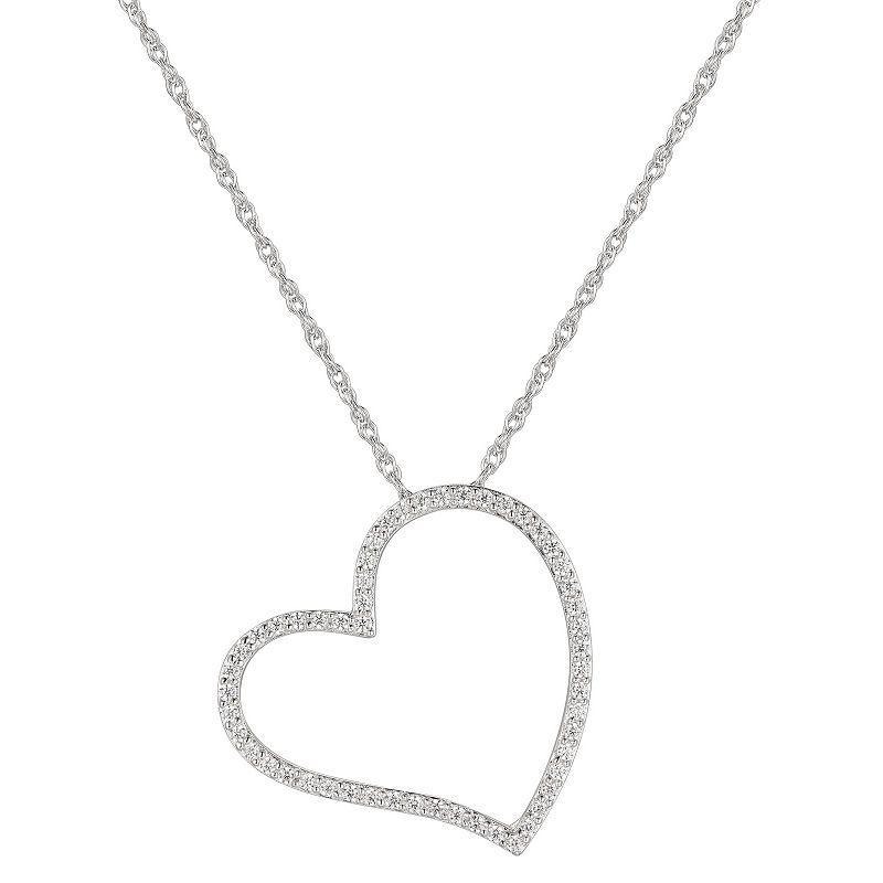 Sterling Silver Cubic Zirconia Open Heart Pendant Necklace, Womens White Product Image