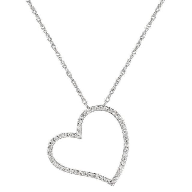 Sterling Silver Cubic Zirconia Open Heart Pendant Necklace, Womens Product Image