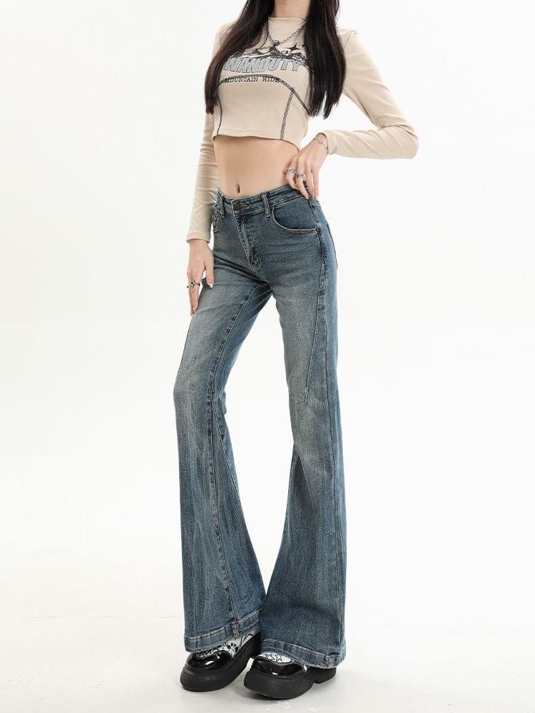 Mid Rise Washed Flared Jeans (Various Designs) Product Image