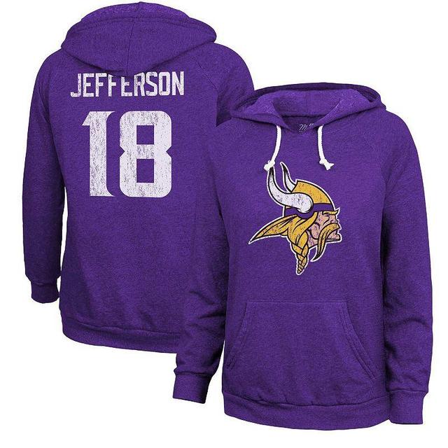 Womens Majestic Threads Justin Jefferson Minnesota Vikings Name & Number Pullover Hoodie Product Image