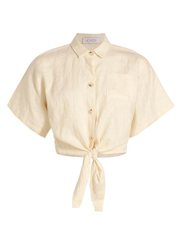 Womens Alex Linen Tie Crop Shirt Product Image