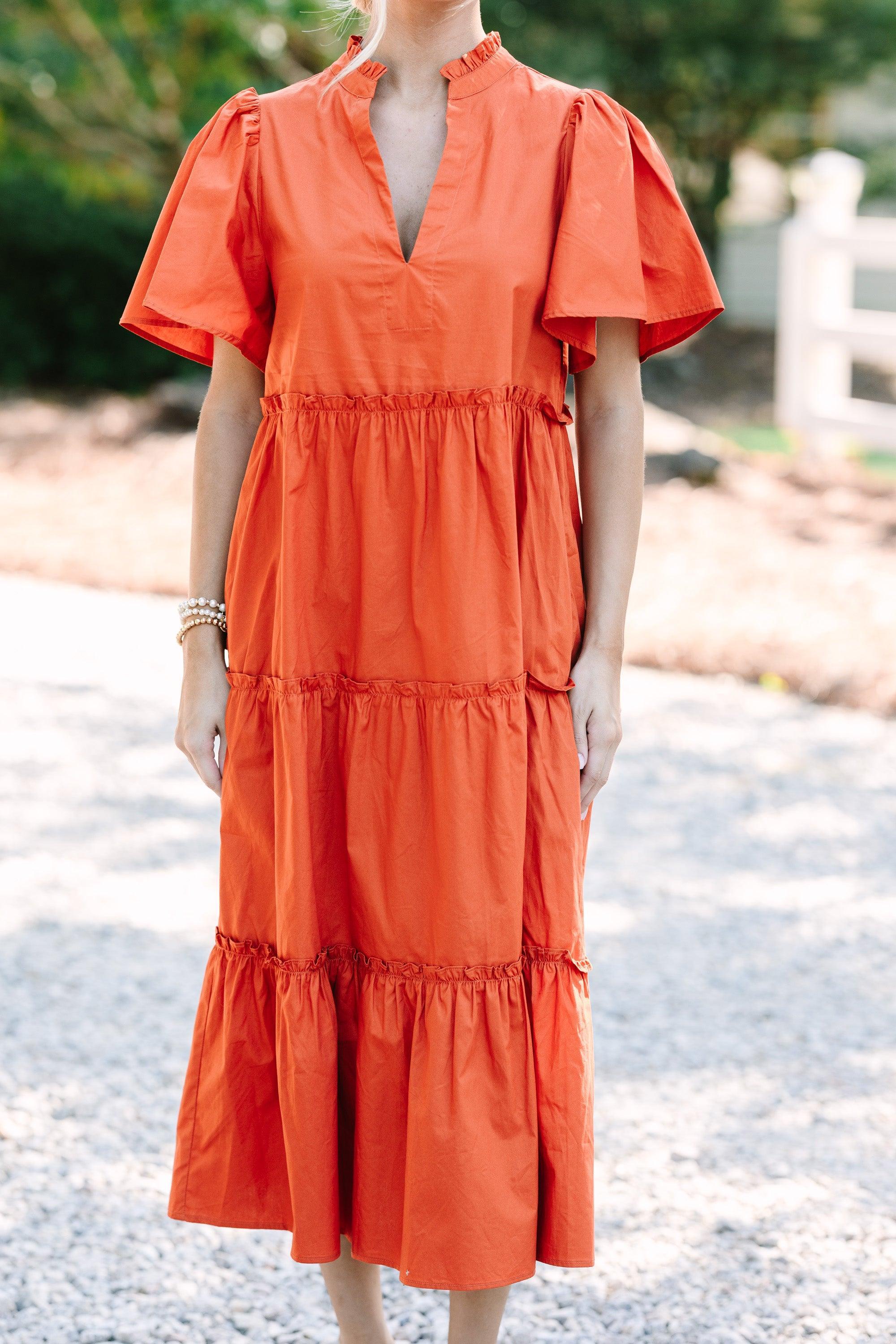 Sugarlips: Make A Statement Rust Orange Tiered Midi Dress Female Product Image