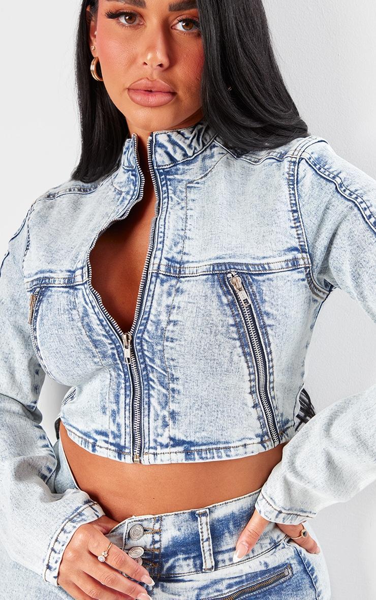 Shape Light Blue Denim Cropped Fitted Jacket Product Image