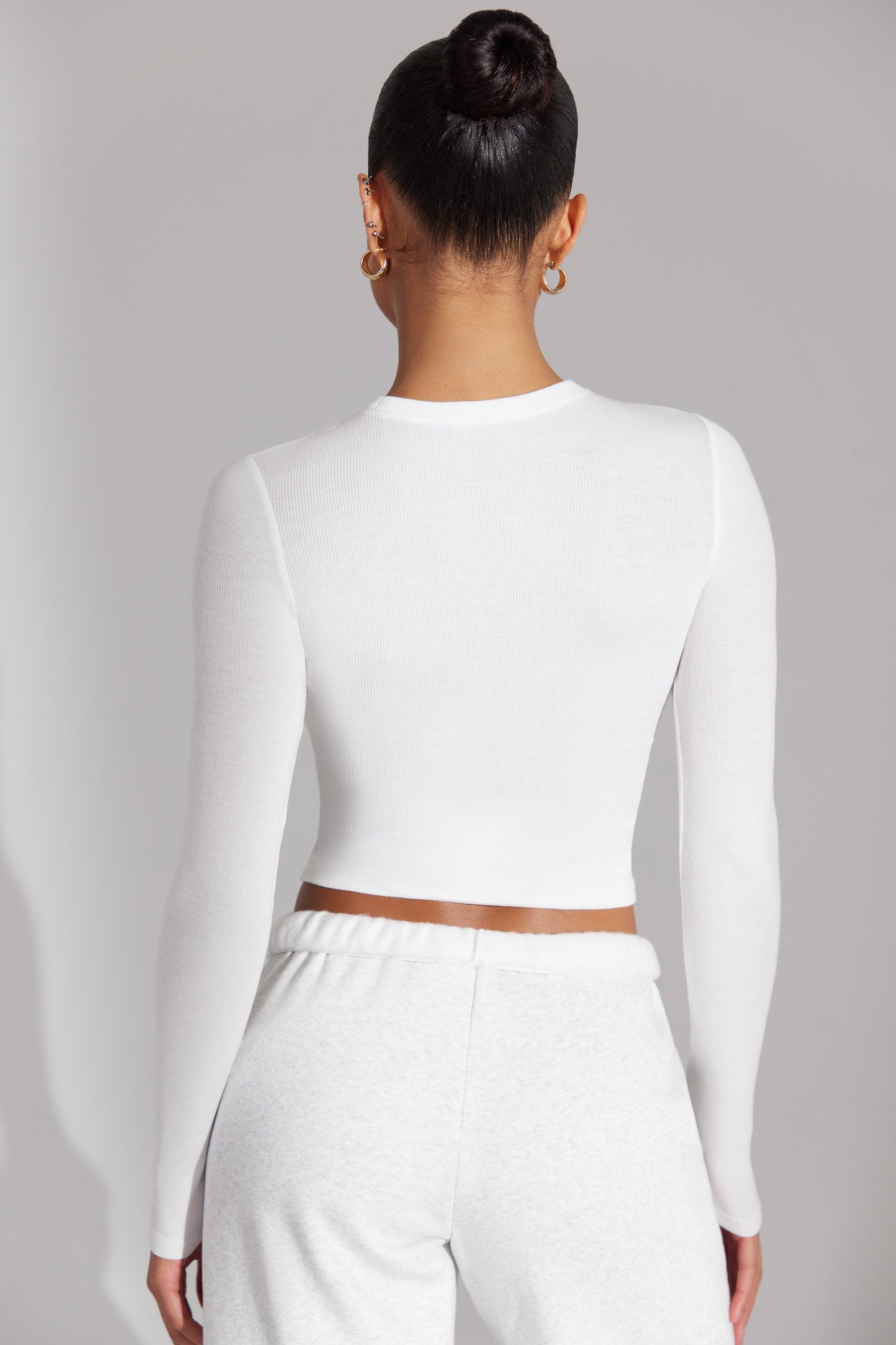 Soft Rib Long Sleeve Top in White Product Image