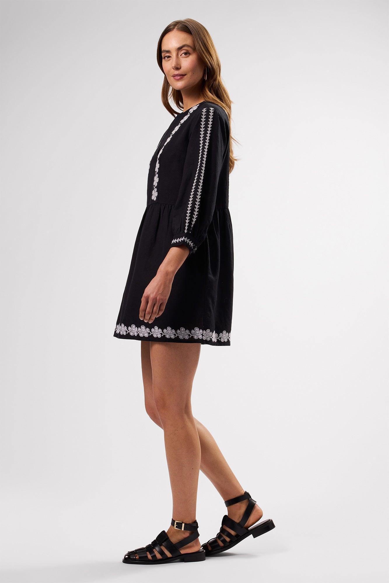 Placed Embroidery Dress - Black White Embroidery Product Image