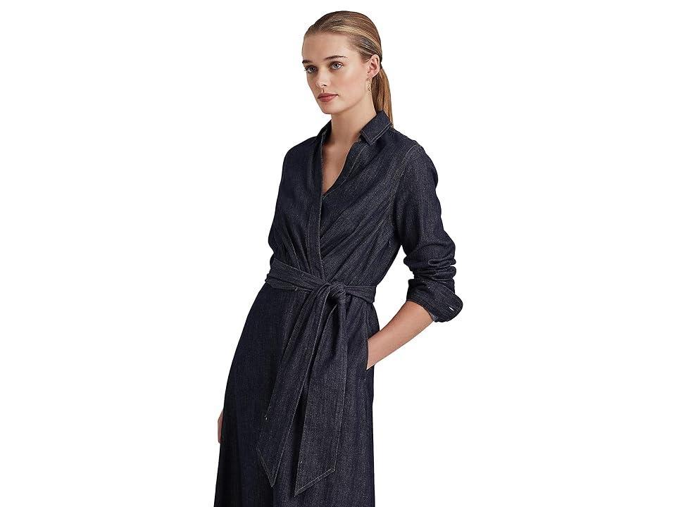 Lauren Ralph Lauren Denim Surplice Midi Dress (Dark Rinse Wash) Women's Dress Product Image