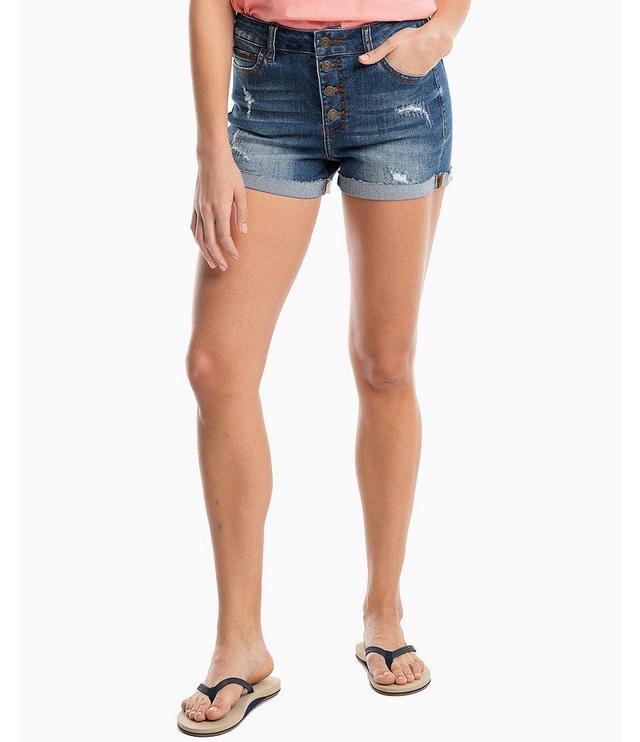 Southern Tide Hayes High Waisted Destructed Cuff Denim Shorts Product Image