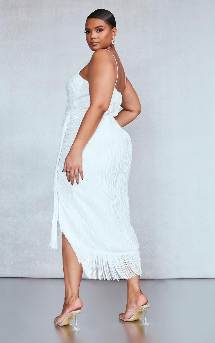 Plus White Devore Tassel Detail Underwired Draped Midi Dress Product Image