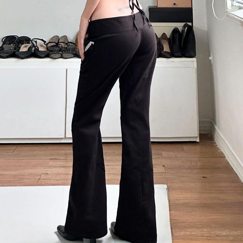 Low Waist Belt Accent Pocket Slim-Fit Boot-Cut Pants Product Image