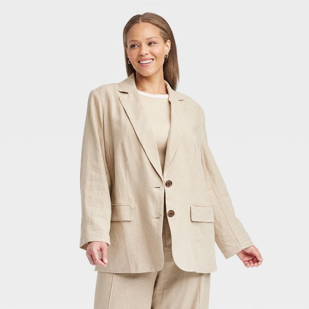 Womens Linen Spring Blazer - A New Day Tan 2X Product Image