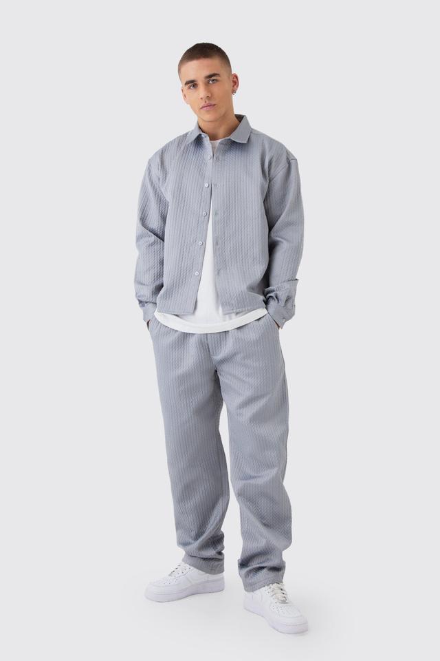 Herringbone Overshirt & Elasticated Waist Relaxed Pants Set | boohooMAN USA Product Image