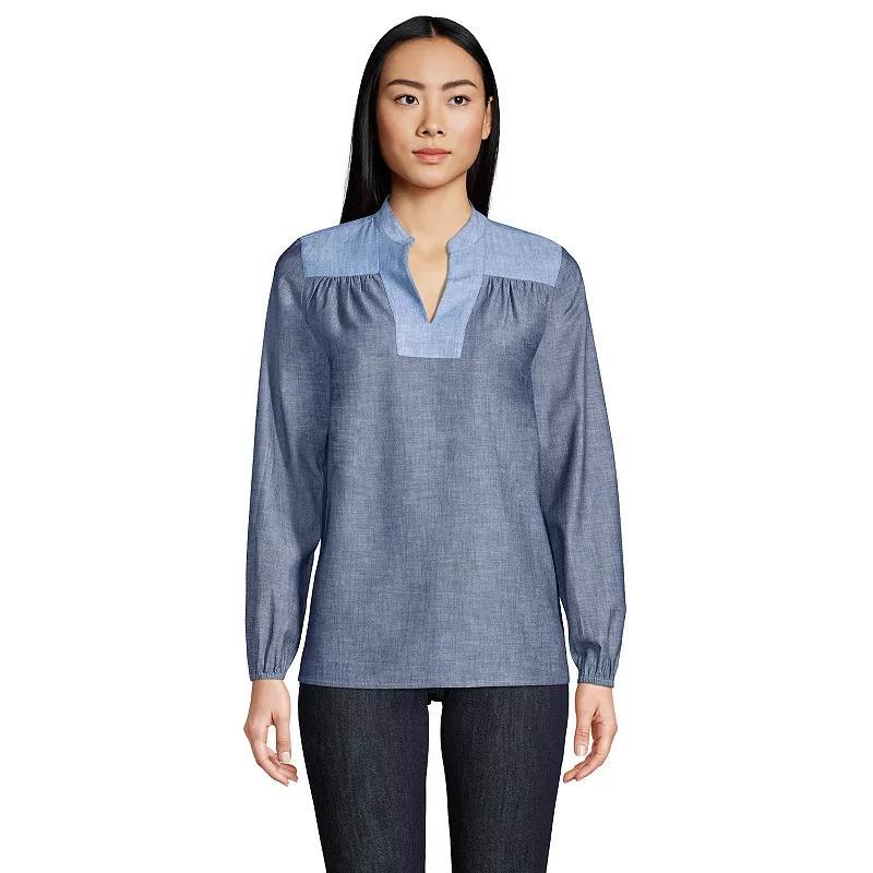 Womens Lands End Poplin Peasant Top Blue Product Image