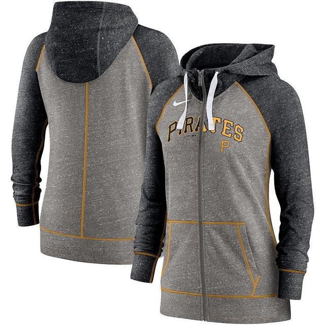 Womens Nike Heathered Charcoal/Heathered Green Oakland Athletics Split Wordmark Gym Vintage Raglan Full-Zip Hoodie Product Image