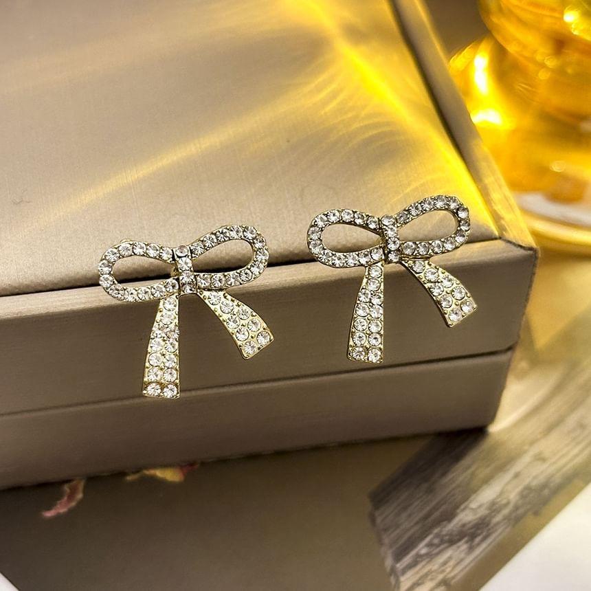 Rhinestone Bow Stud Earring Product Image