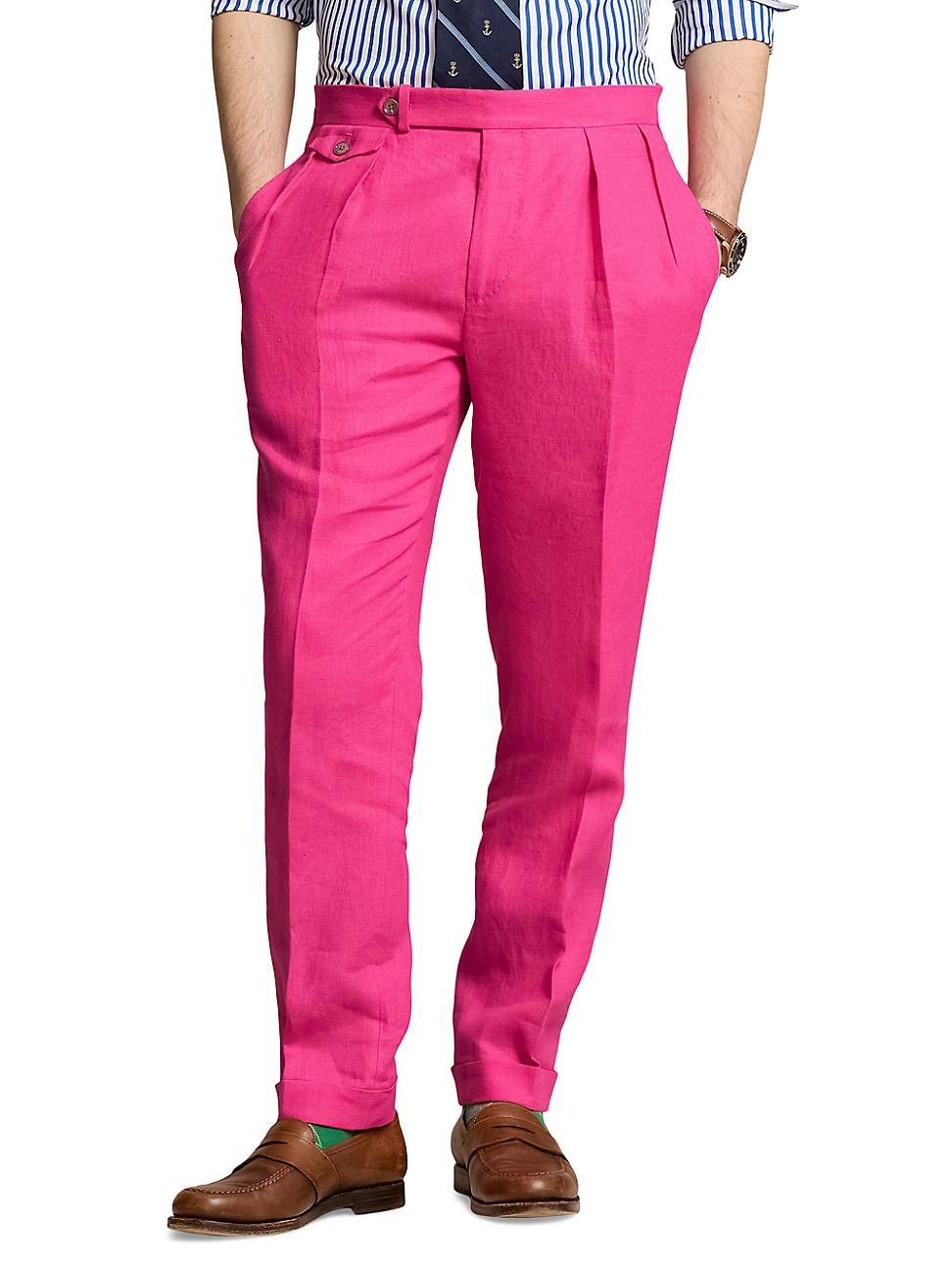 Mens Linen Pleated Trousers Product Image