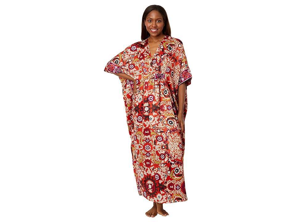 Natori Palazzo Satin Caftan (Amber Espresso Combo) Women's Pajama Product Image