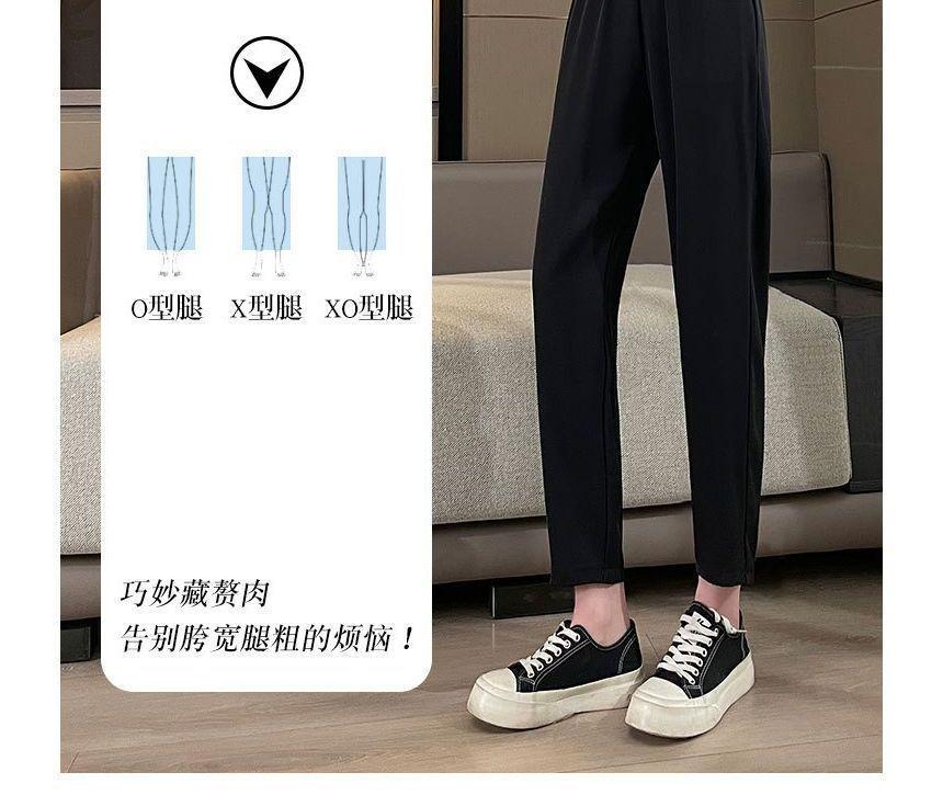 Elastic Waist Plain Cropped Tapered Pants Product Image