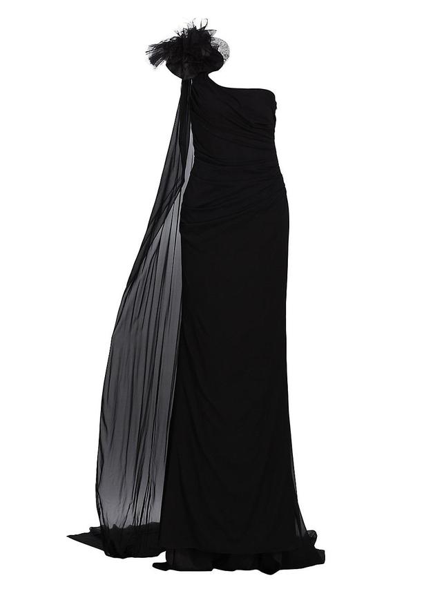 Womens Draped Silk Chiffon One-Shoulder Gown Product Image