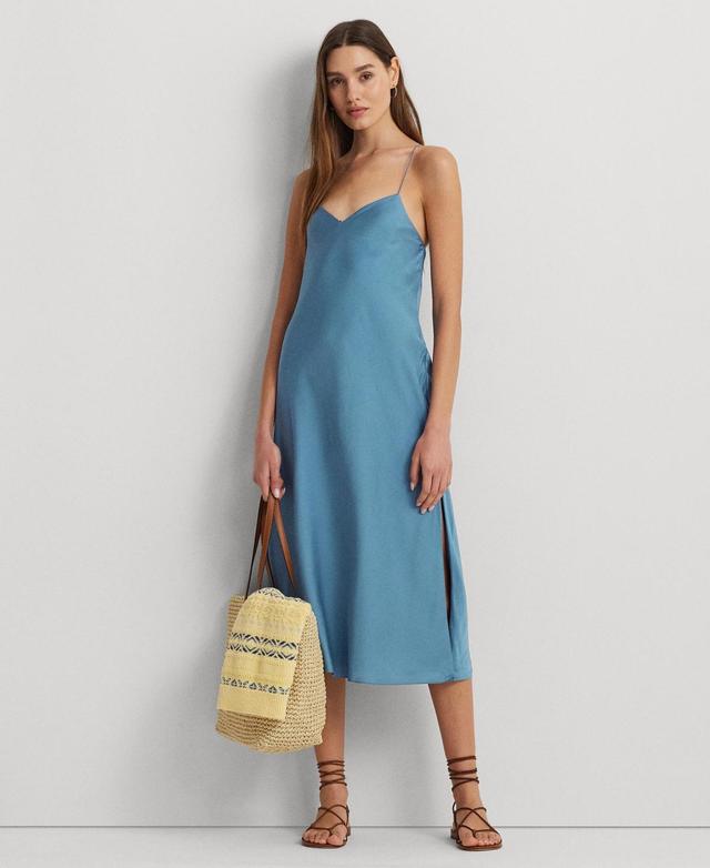 LAUREN Ralph Lauren Featherweight Charmeuse Slip Dress (Pale Azure) Women's Dress Product Image