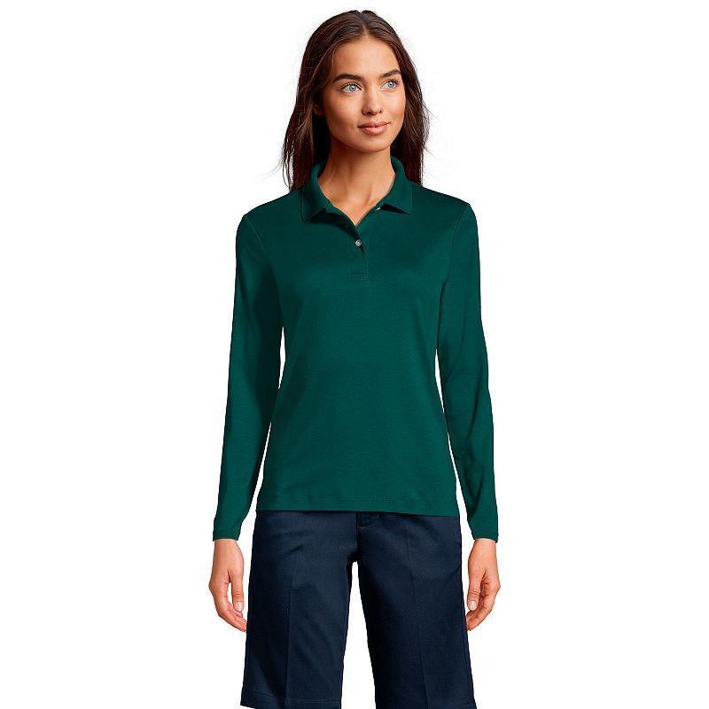 Womens Lands End School Uniform Long Sleeve Interlock Polo Shirt Product Image