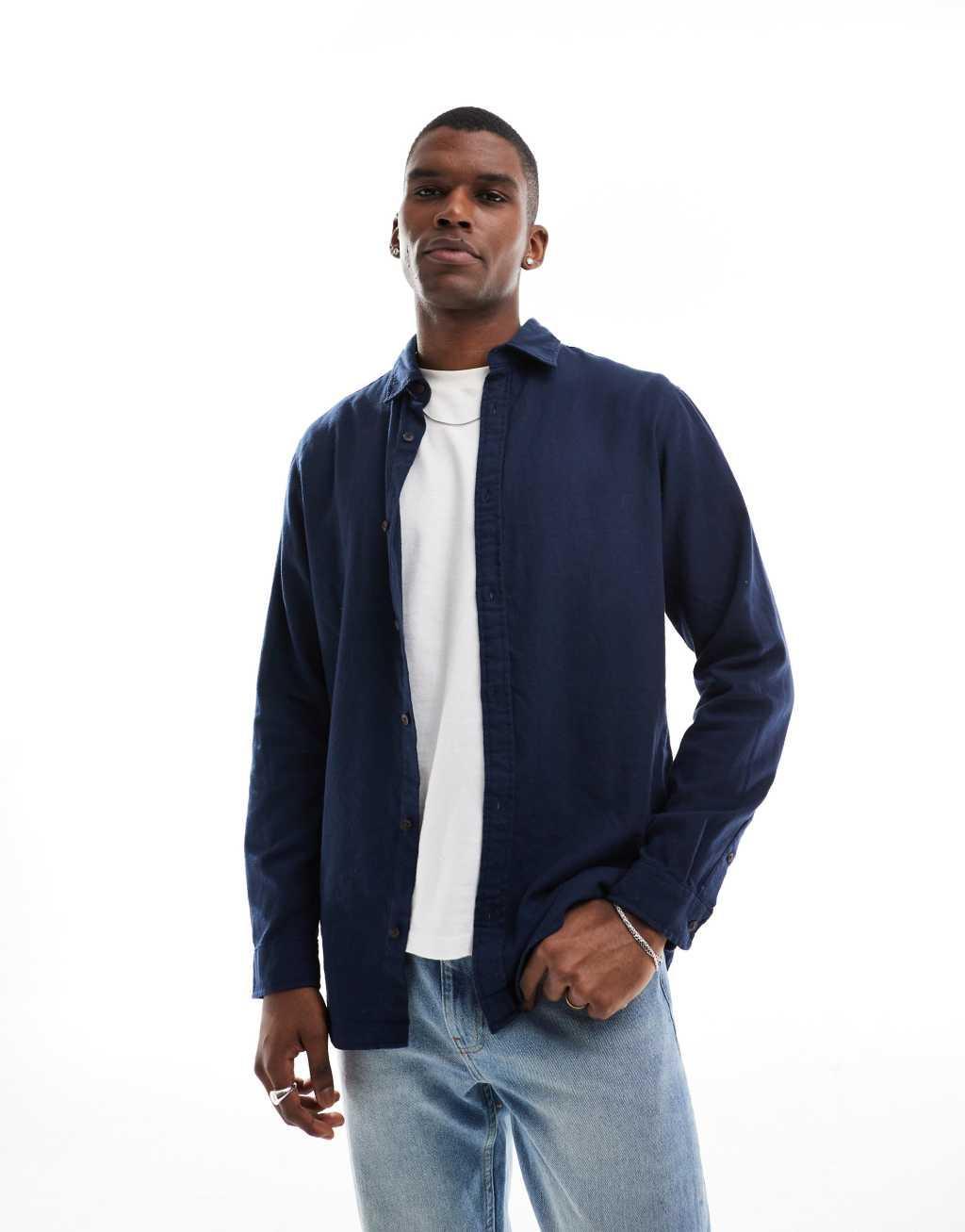 Jack & Jones flannel shirt in navy Product Image