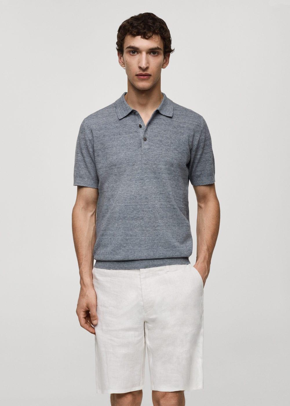 Mango Mens Short-Sleeved Knitted Polo Shirt Product Image