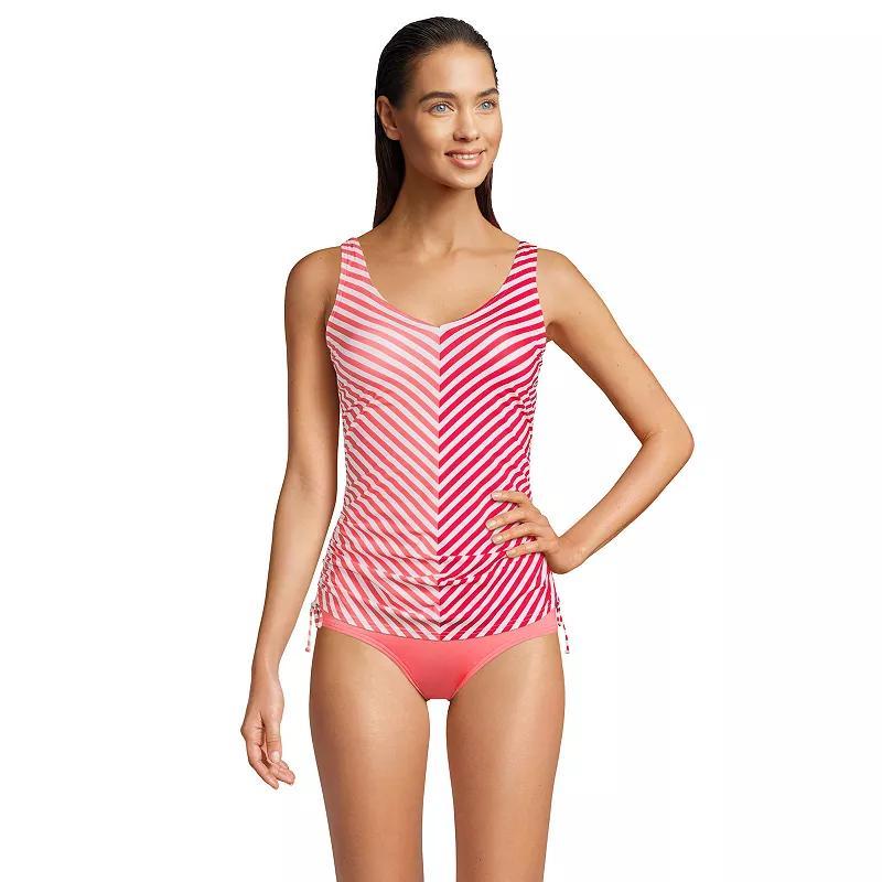 Womens Lands End Ruched-Sides V-Neck UPF 50 Tankini Swimsuit Top Lily Pink Chevron Product Image