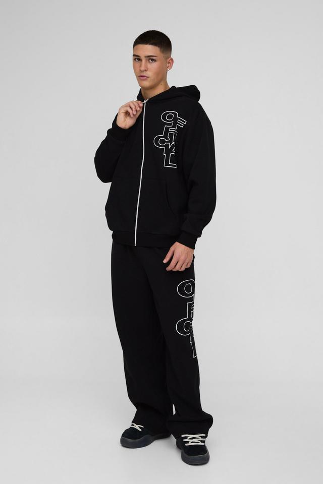 Oversized Boxy Official Outline Zip Through Hooded Tracksuit | boohooMAN USA Product Image