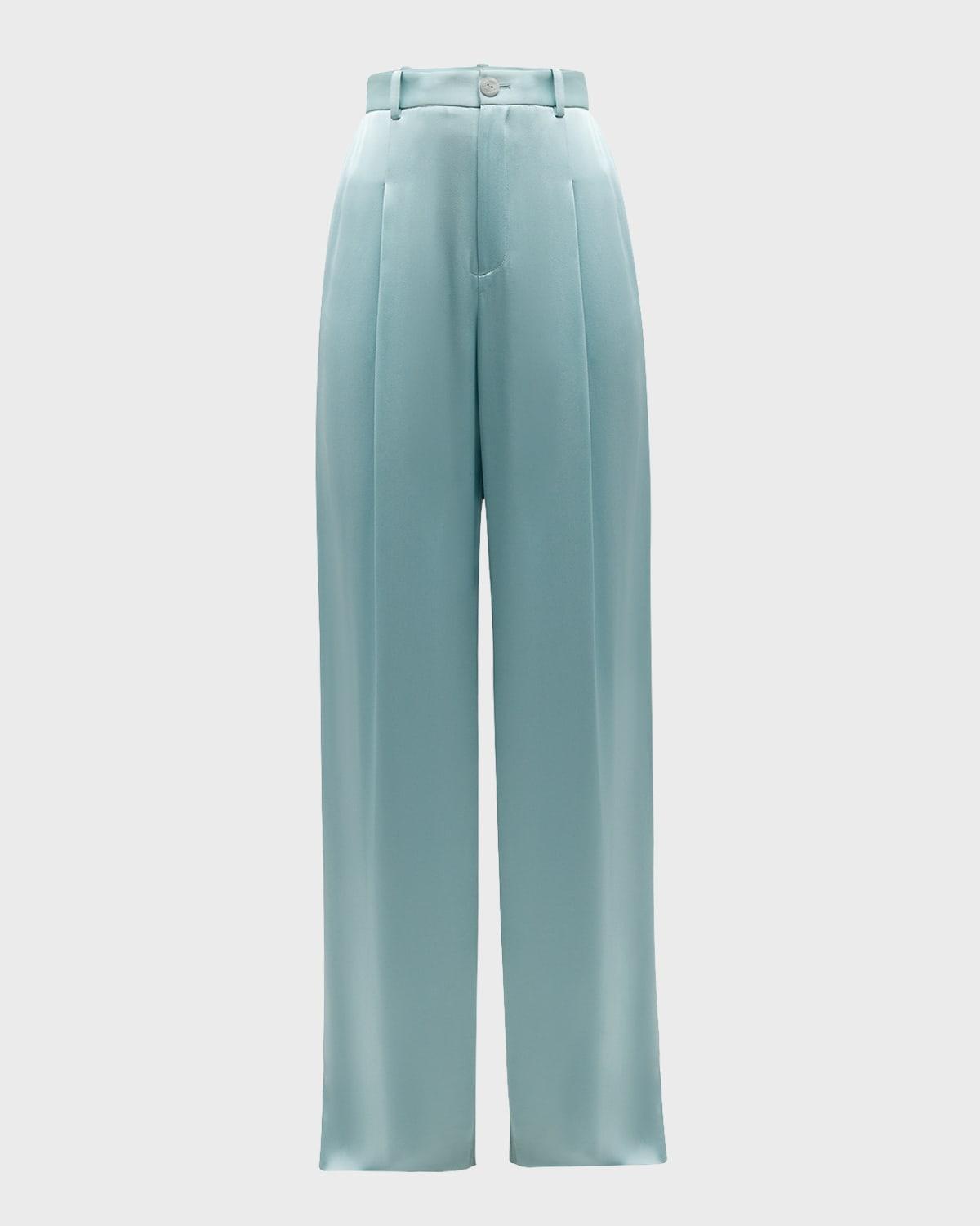 Mid-Rise Pleated Relaxed Straight-Leg Doubleface Satin Pants Product Image