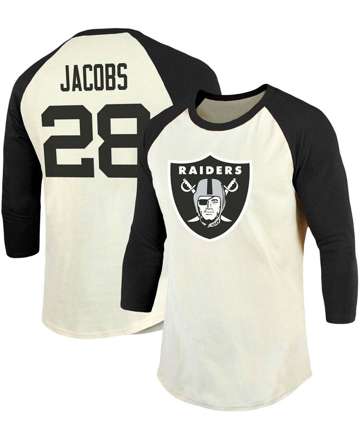 Mens Fanatics Branded Josh Jacobs Cream/Black Las Vegas Raiders Vintage Player Name & Number Raglan 3/4-Sleeve T-Shirt Product Image