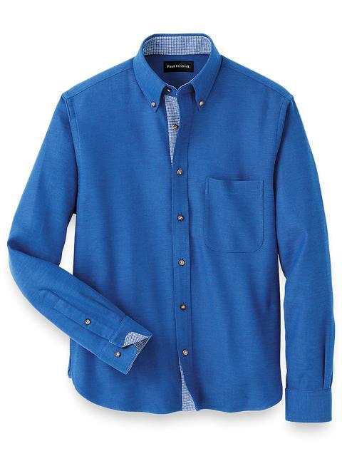 Brushed Twill Solid Casual Shirt With Contrast Trim - Cobalt Product Image