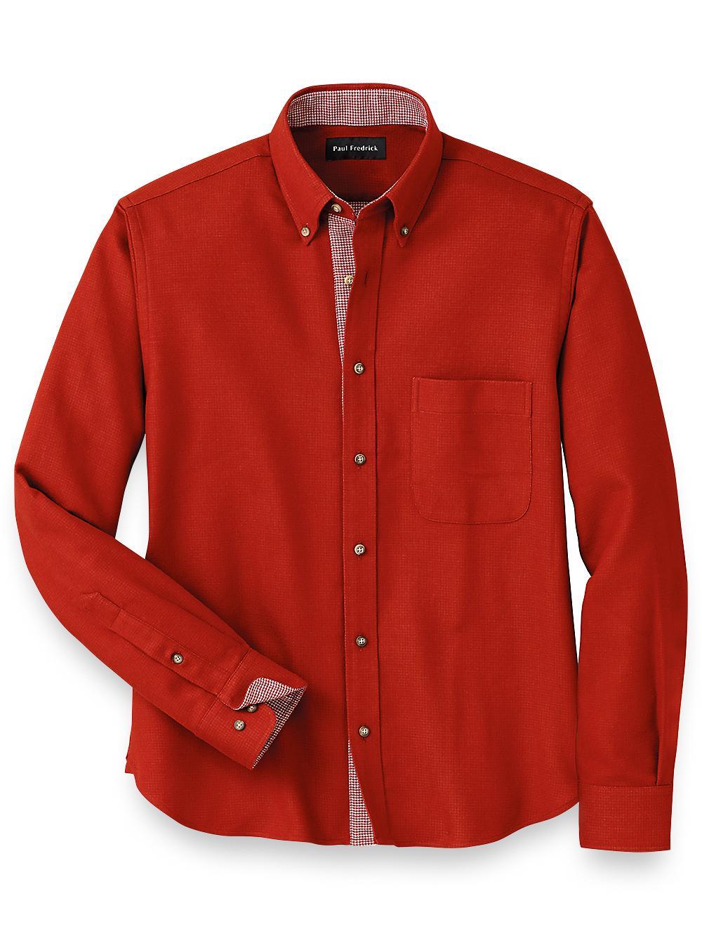 Brushed Twill Solid Casual Shirt With Contrast Trim - Rust Product Image