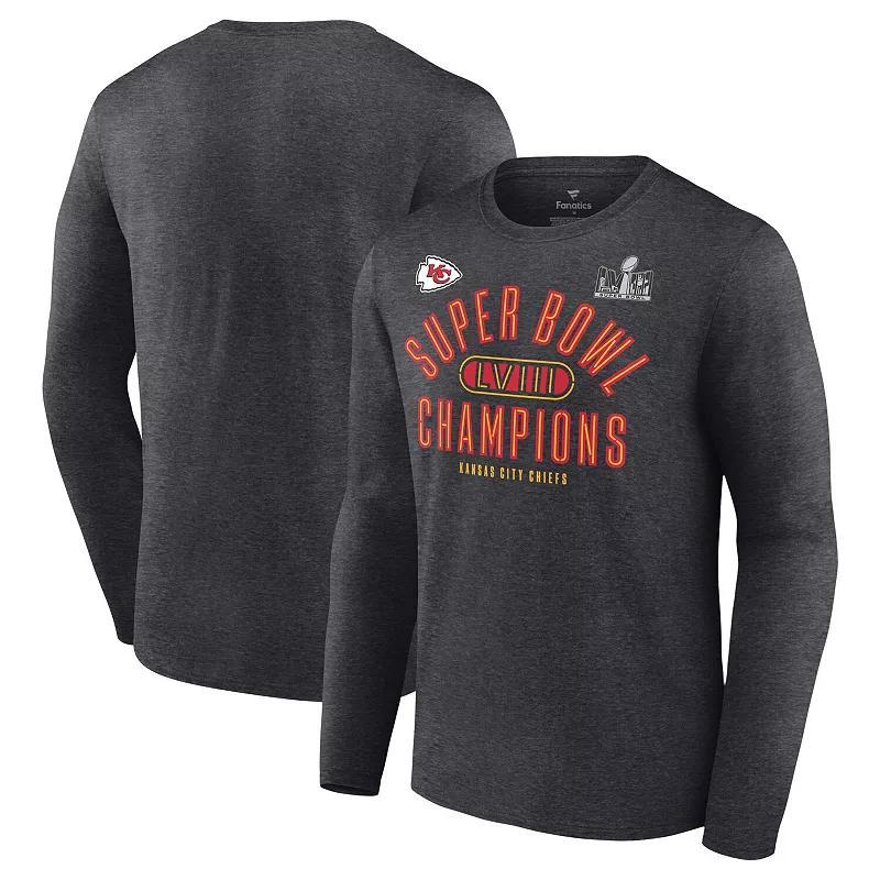 Mens Fanatics Branded Heather Kansas City Chiefs Super Bowl LVIII Champions Under The Lights Big & Tall Long Sleeve T-Shirt Grey Product Image