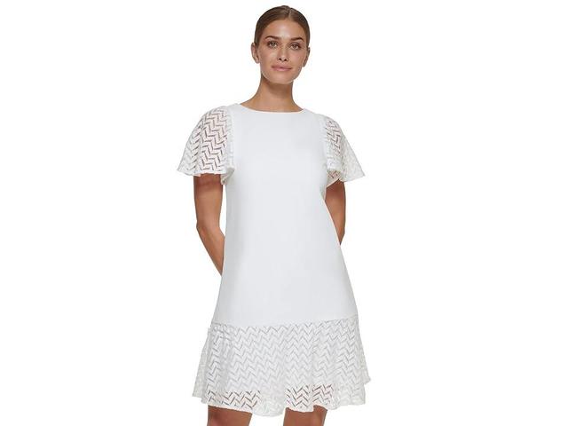 DKNY Flutter Sleeve and Hem Shift Dress (Ivory) Women's Dress Product Image