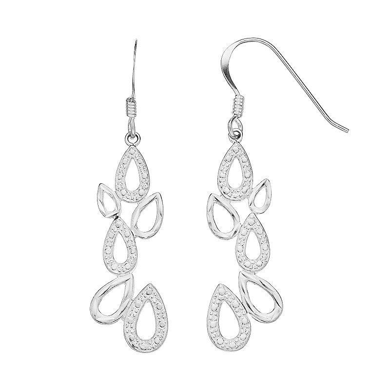 Sterling Silver Teardrop Cluster Dangle Earrings, Womens, Grey Product Image