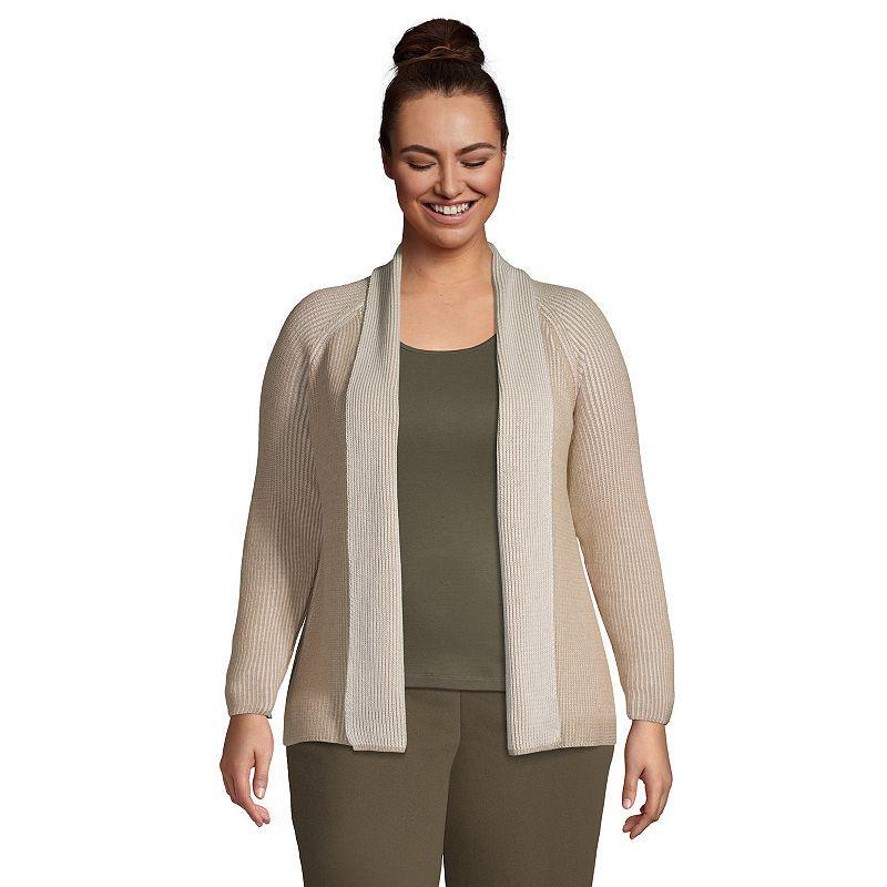 Plus Size Lands End Drifter Shaker Open Cardigan Sweater, Womens Beig/Green Product Image